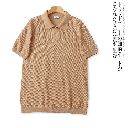 HH9865外贸欧美男短袖针织T恤新款翻领套头复古宽松透气休闲上衣