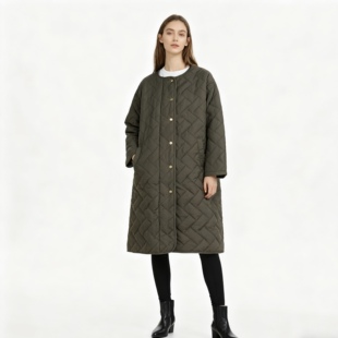宽松长款 半圆领纽扣时尚 通勤风棉服 新款 D658外贸日单女士棉衣冬季