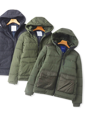 U4529外贸欧美单潮流男士棉衣冬季新款立领连帽宽松休闲百搭棉服