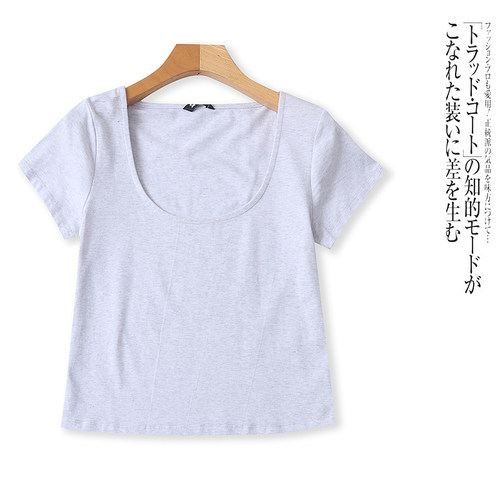 D3063外贸欧美短款T恤夏季新款圆领套头修身高腰百搭女士休闲短袖