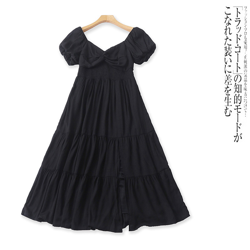 D9463外贸欧美女士连衣裙夏季蛋糕裙泡泡袖收腰显瘦开叉连衣裙