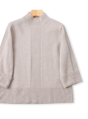 GG9623外贸欧美单女士毛衣冬季新款半高领套头宽松七分袖针织衫