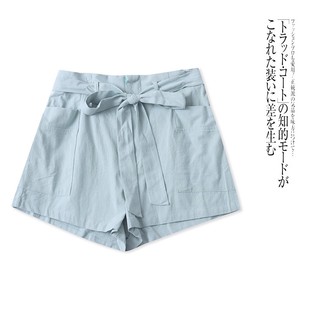阔腿裤 外贸日单休闲短裤 高腰腰带甜美女生五分裤 新款 夏季
