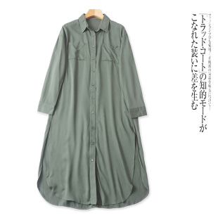 长裙 翻领单排扣宽松显瘦衬衫 N5295外贸日单女士连衣裙春季 新款