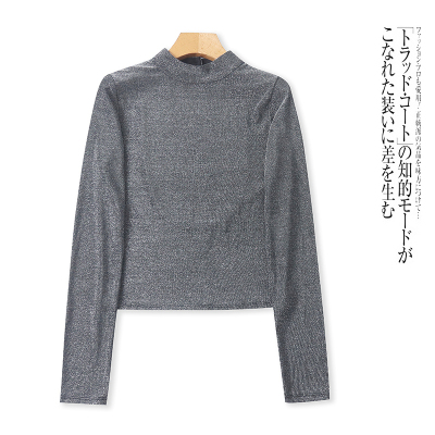 F8562外贸欧美单女士长袖上衣新款圆领露背修身显瘦时尚气质小衫