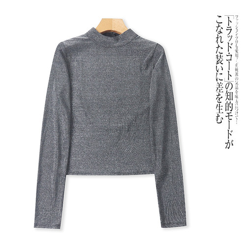 F8562外贸欧美单女士长袖上衣新款圆领露背修身显瘦时尚气质小衫