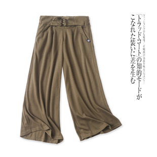 秋季 九分裤 新款 宽松阔腿裤 半松紧腰高腰时尚 外贸日单女士休闲裤
