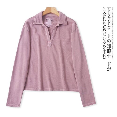 B1208外贸欧美女装长袖上衣春季新款翻V领套头宽松大码胖MMT恤衫