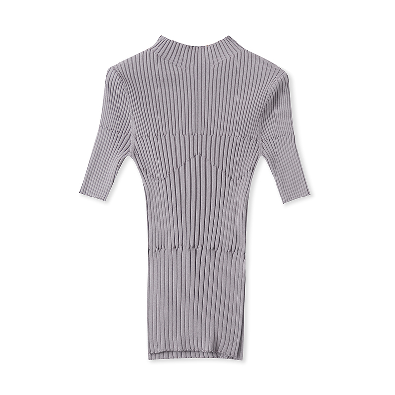 D4544外贸欧美单女士针织衫新款半高领套头五分袖弹力修身线衫