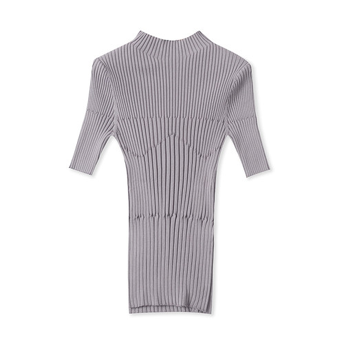 D4544外贸欧美单女士针织衫新款半高领套头五分袖弹力修身线衫