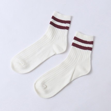 A0011外贸时尚女士袜子条纹拼色秋冬新款防滑吸汗舒适百搭中筒袜