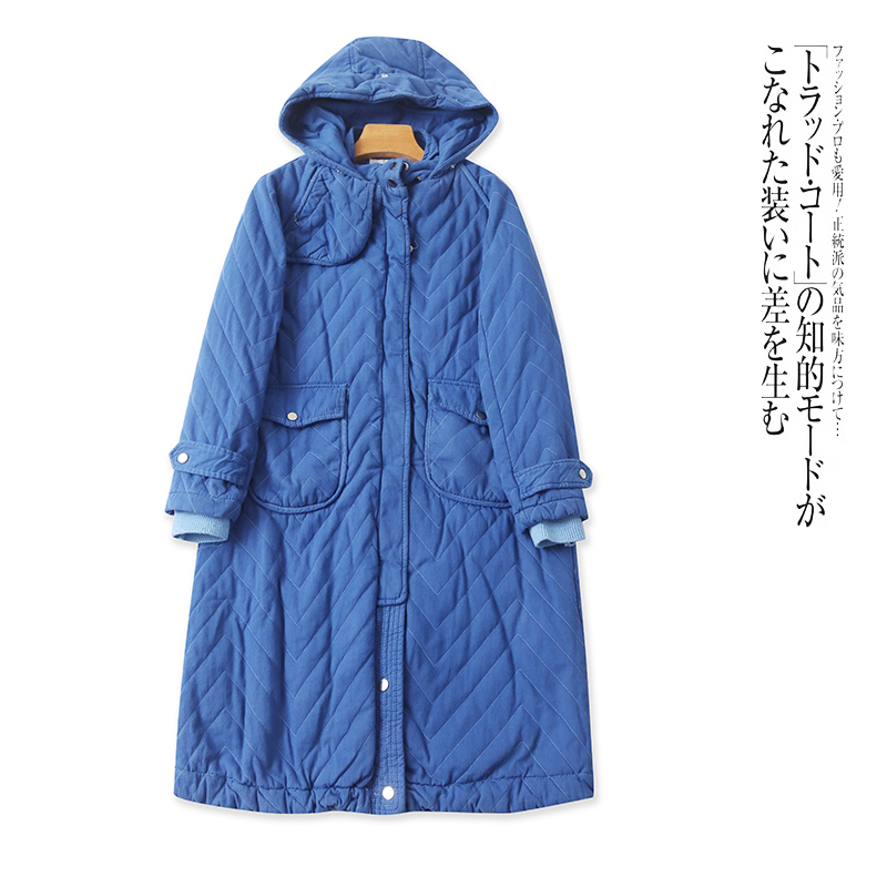 外贸欧美单女士时尚棉衣冬季新款连帽修身显瘦针织袖口中长款棉服