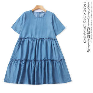 C5465外贸欧美小女生短袖圆领连衣裙夏季新款减龄甜美宽松中长裙