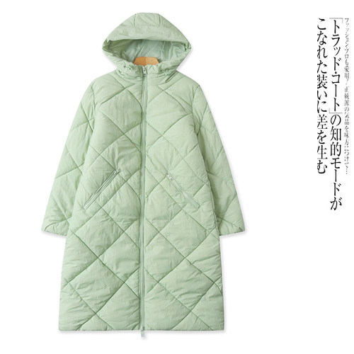 O8595外贸欧美单女士长款棉衣冬季新款立领连帽宽松保暖过膝棉服