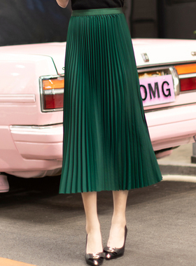 绿色百褶裙春夏季半身裙女百叶裙子百折伞裙大码长裙垂感半裙中裙