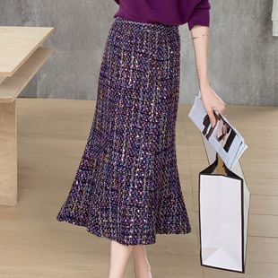 秋冬2025高级感长款裙子女包臀裙气质鱼尾裙毛呢半身裙小香风长裙