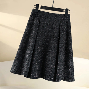 法式小香风百褶短裙女秋冬新款花苞裙高级感伞裙小个子毛呢半身裙