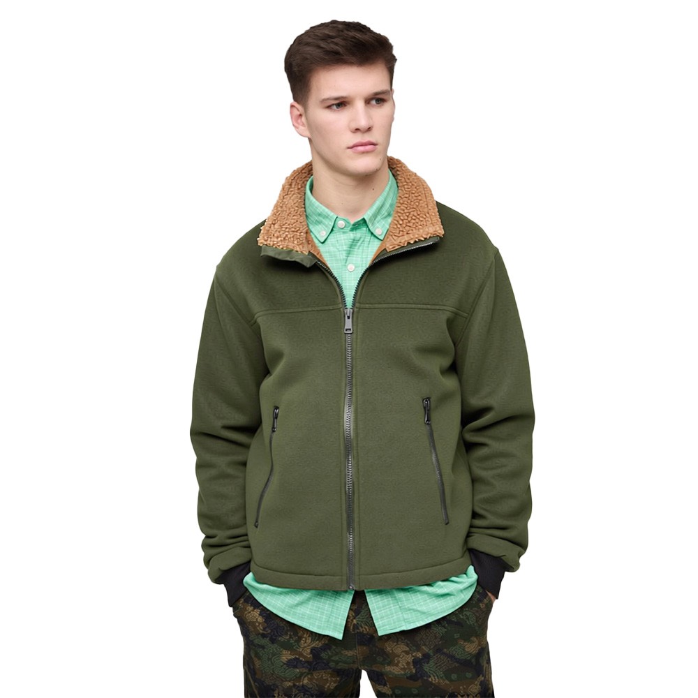 XDFM 潮牌军绿色抓绒保暖加厚立领开衫棉服夹克秋冬加绒外套上衣