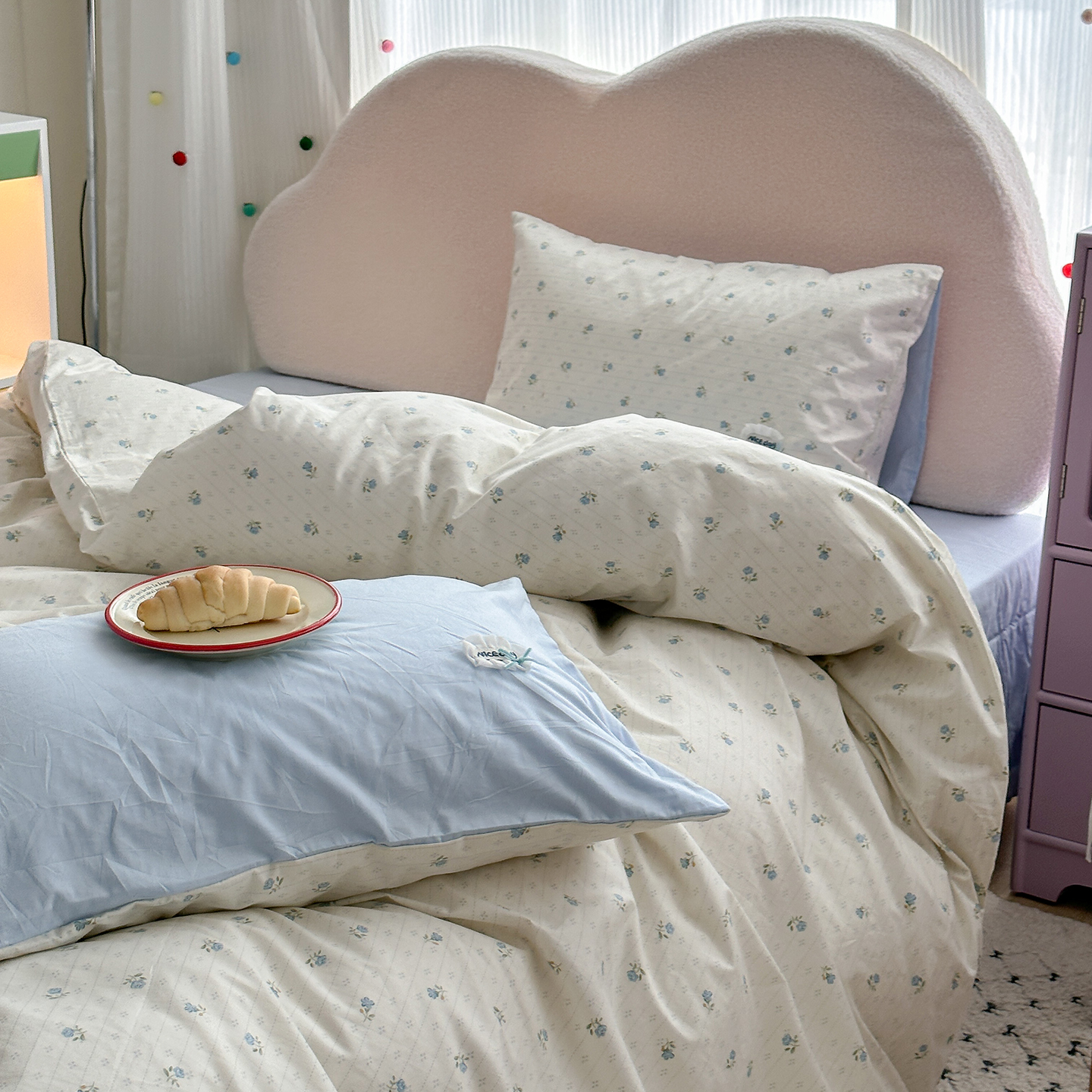 韩系小碎花贴布标工艺纯棉四件套