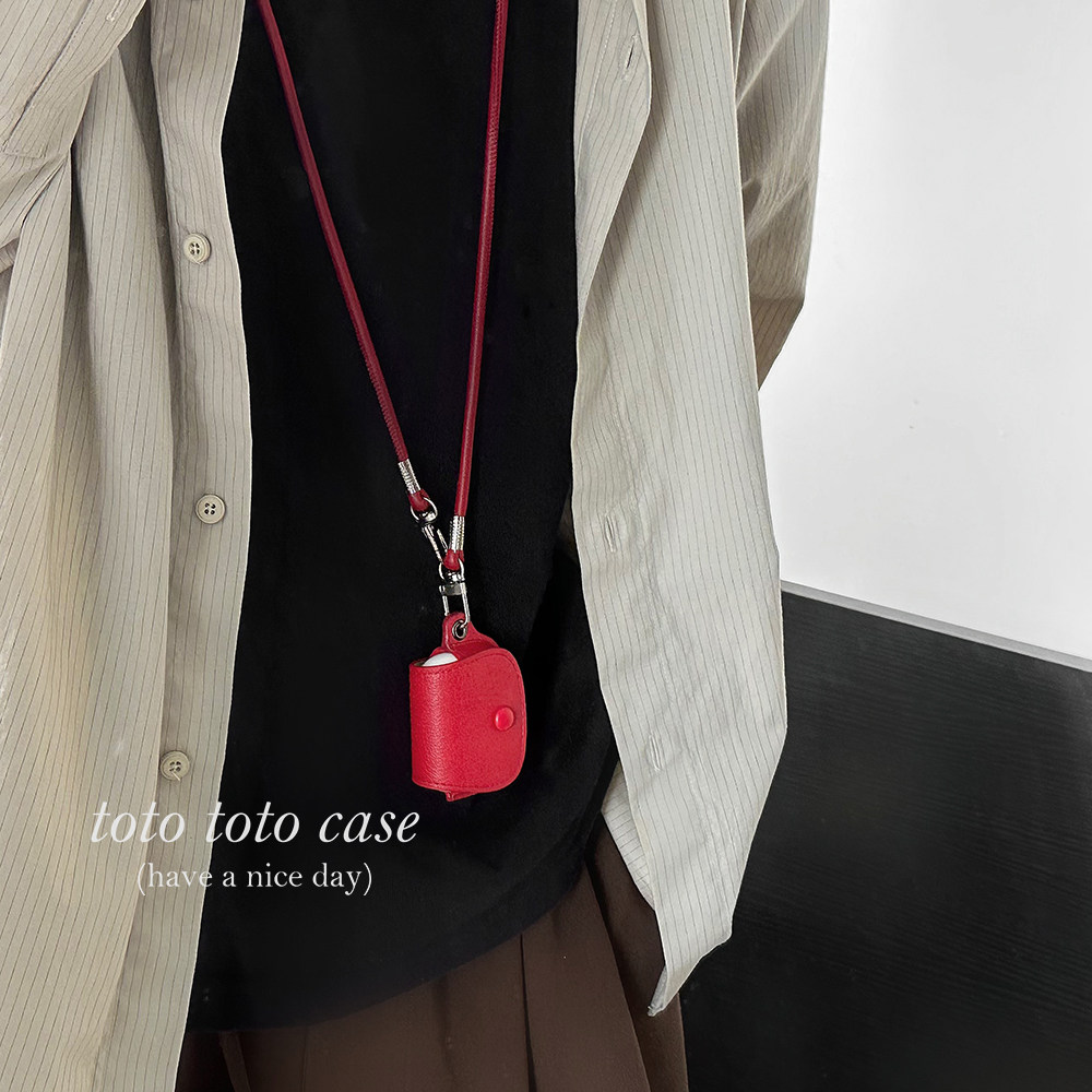 复古小众新年喜庆红色AirpodsPro皮质耳机套斜跨绳适用苹果Airpods1/2/3/4代新款AirPodsPro3便携保护套,3C数码配件,耳机保护套,淘宝优惠券,粉丝福利购,淘宝优惠卷