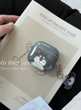 小众卡通灰色胖猫适用Airpods4代耳机套苹果3代新款保护套Airpods1/2代蓝牙耳机壳挂件Airpodspro2防摔保护壳