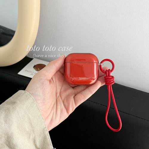 半透复古红色Airpodspro3耳机套