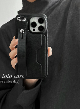 ins博主高级感黑色皮质卡包适用苹果14proiPhone13promax手机壳12