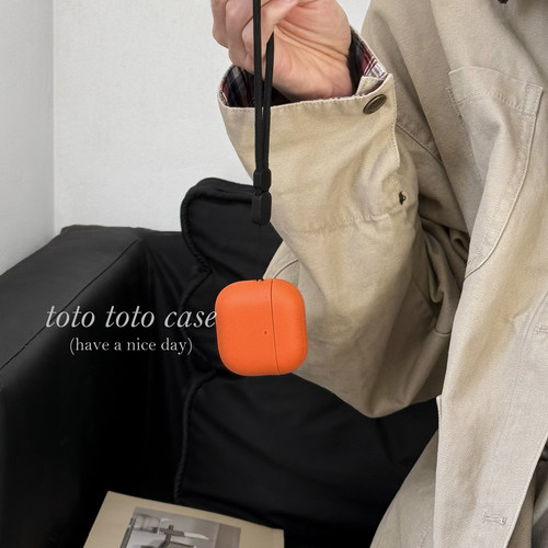 简约橙色AirPodspro3耳机套