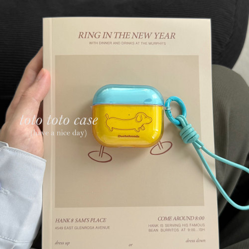 清新透黄腊肠狗Airpod代耳机套