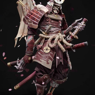 3ds max日本骷髅武士模型maya游戏素材3dmax写实金属风fbx铠甲obj