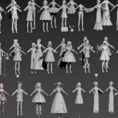 197-次世代游戏闪耀暖暖3D角色模型素材源文件裸模+多套衣服max