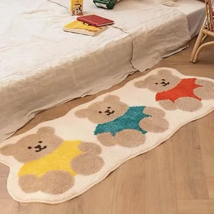 可爱毛绒地毯仿羊绒脚垫长条隔凉房间儿童卧室床边毯卡通加厚小熊