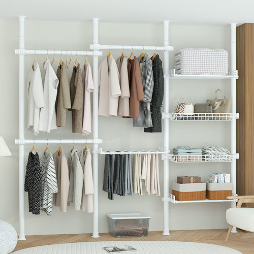 顶天立地置衣架室内卧室阳台挂衣架家用免打孔伸缩简易衣柜衣帽架