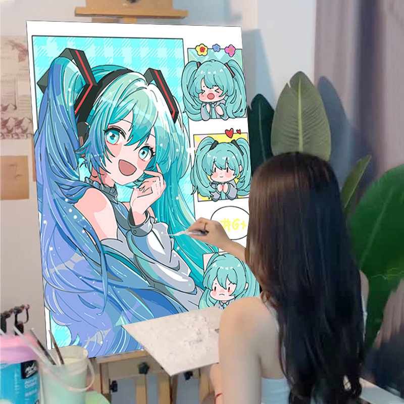 初音未来DIY数字油画填充绘画卡通二次元丙烯数学油彩画包邮