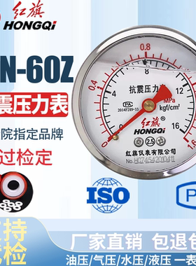 红旗仪表 耐震抗震轴向压力表YTN-60Z 0-1MPa充油压力表 真空表