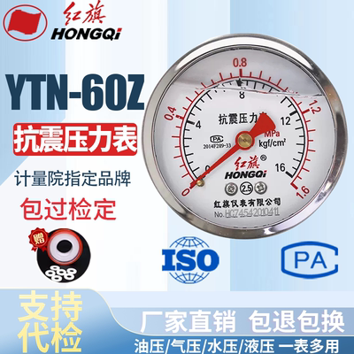 红旗抗震轴向充油压力表