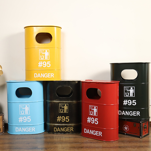 工业风复古垃圾桶创意健身房烟灰个性油桶收纳桶带盖户外商用大号