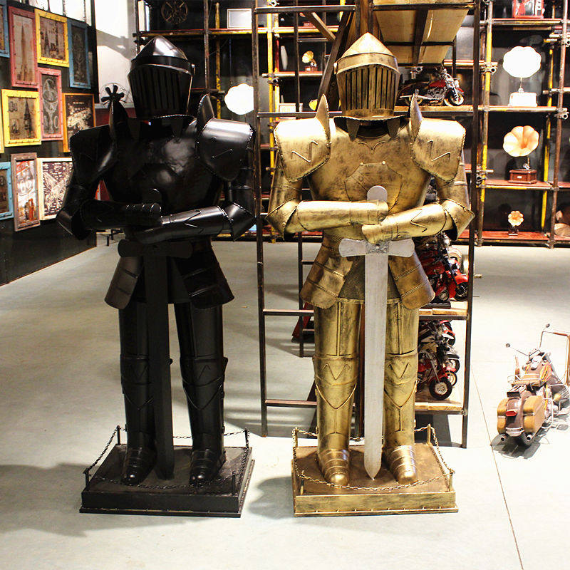复古铁艺盔甲人武士哥特铠甲骑士模型 酒吧家居软装橱窗摆件