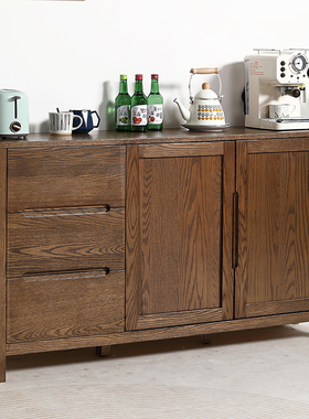 全实木餐边柜纯红橡木餐边橱碗1.8米长度1.5北欧风玻璃抽屉柜