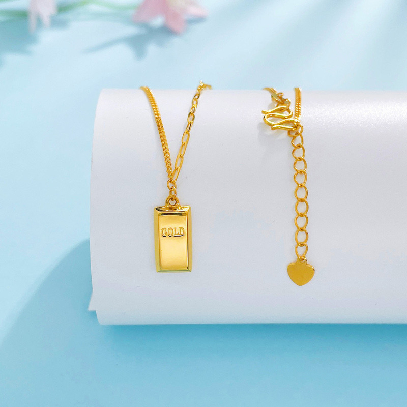 黄金小金条项链女暴富小金砖999足金5G纯金吊坠套链小金砖硬金