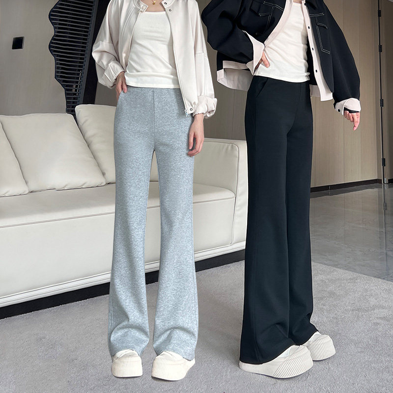 乐库优太空棉微喇裤女春秋高腰显瘦显高垂感修身时尚弹力休闲裤子