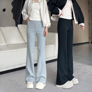 乐库优太空棉微喇裤女春秋高腰显瘦显高垂感修身时尚弹力休闲裤子