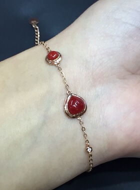 七宝珊瑚：精品红宝石手链18k金镶嵌时尚百搭手链 爱心款