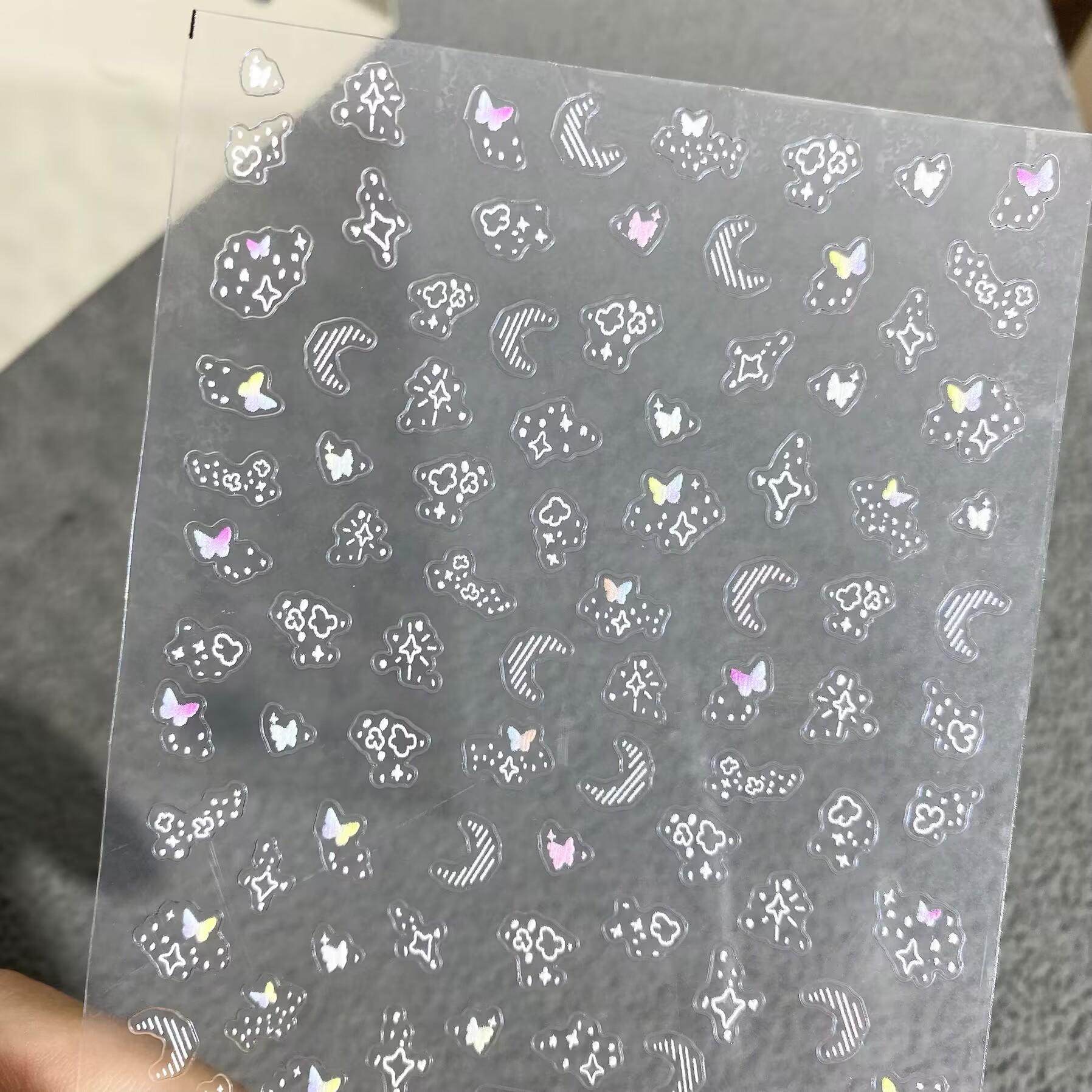 彩色闪闪星辰浮雕美甲贴纸立体星空月亮水杯ccd手机壳diy指甲贴
