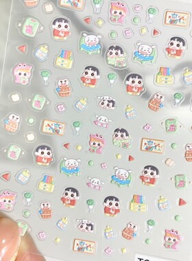 日系动画蜡笔小新浮雕美甲贴纸