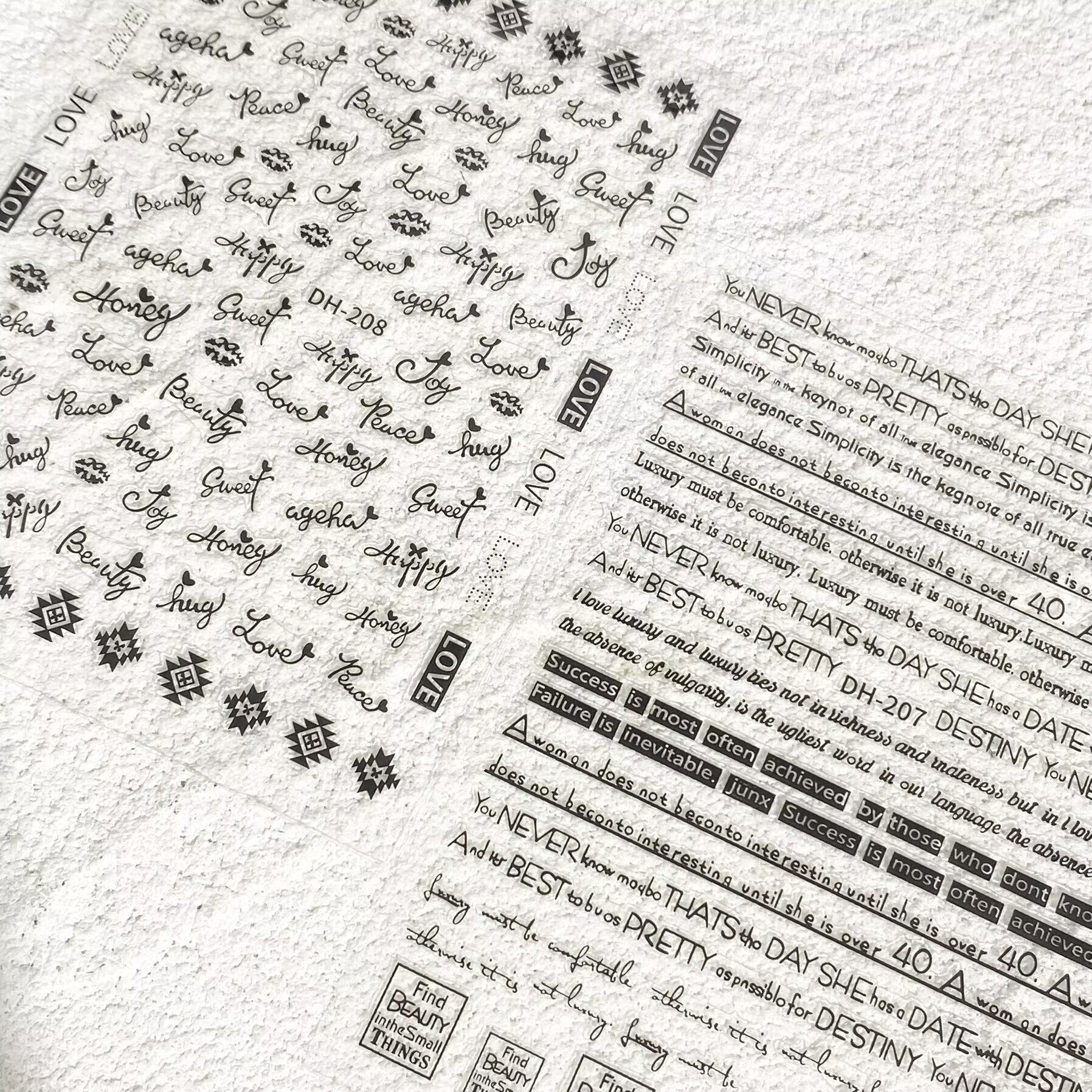 简约黑白创意英文字母美甲贴纸平面创意单词防水背胶指甲装饰贴