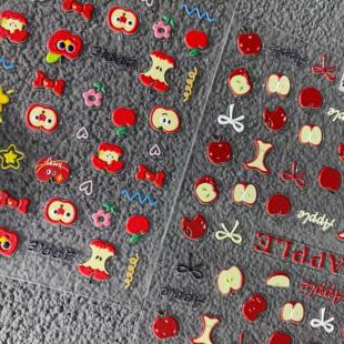 可爱涂鸦红苹果浮雕美甲贴纸立体少女心水杯ccd手机壳diy指甲贴