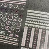 甜酷粉色蕾丝爱心蝴蝶结浮雕美甲贴纸黑白蕾丝创意手账diy装 饰品