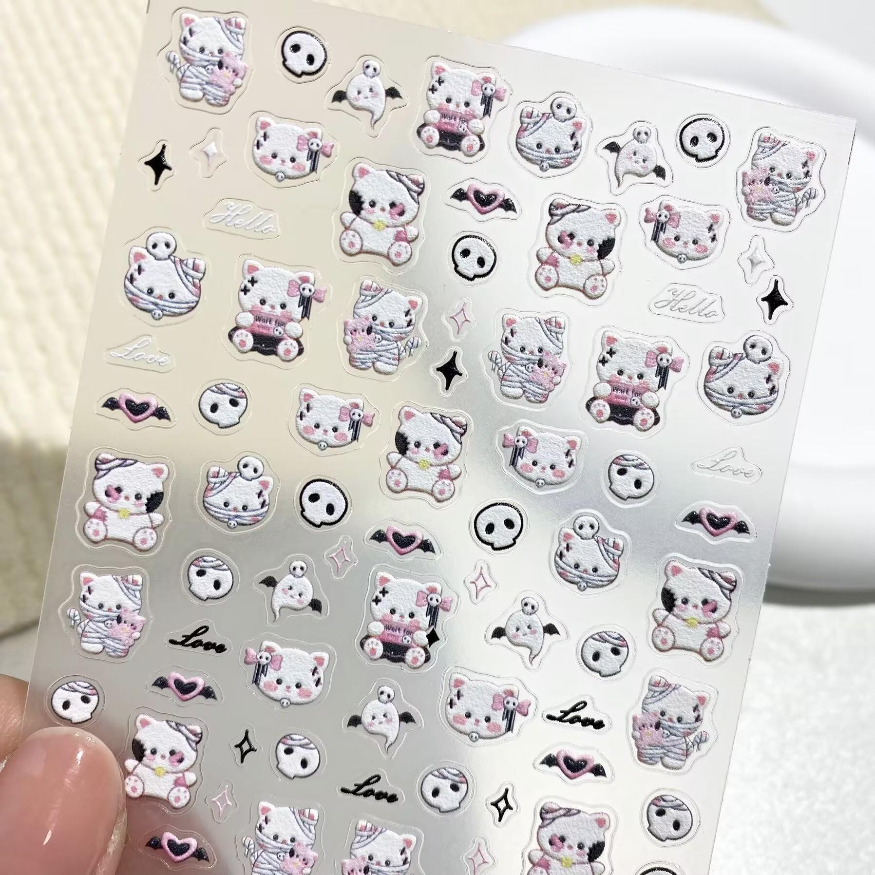 卡通暗黑绷带小熊浮雕美甲贴纸可爱兔子水杯ccd手机壳diy指甲贴