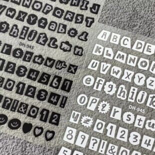 简约26英文字母美甲贴纸黑白阿拉伯数字笑脸防水指甲指甲装饰贴